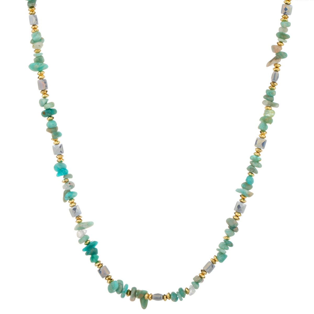 Chip Bead Long Necklace - Aqua