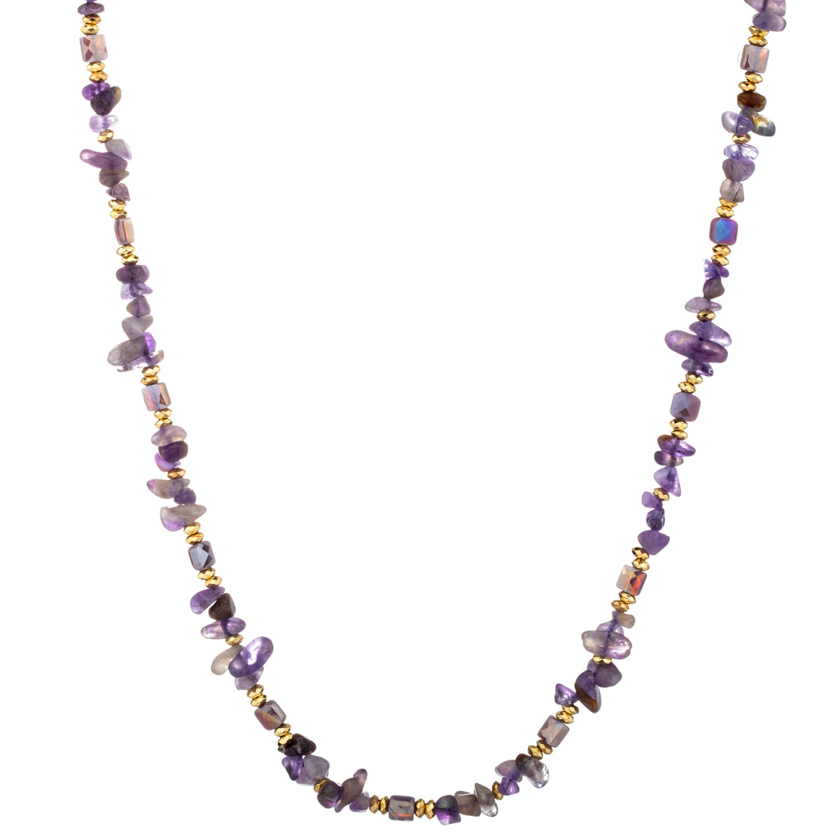 Chip Bead Long Necklace - Purple