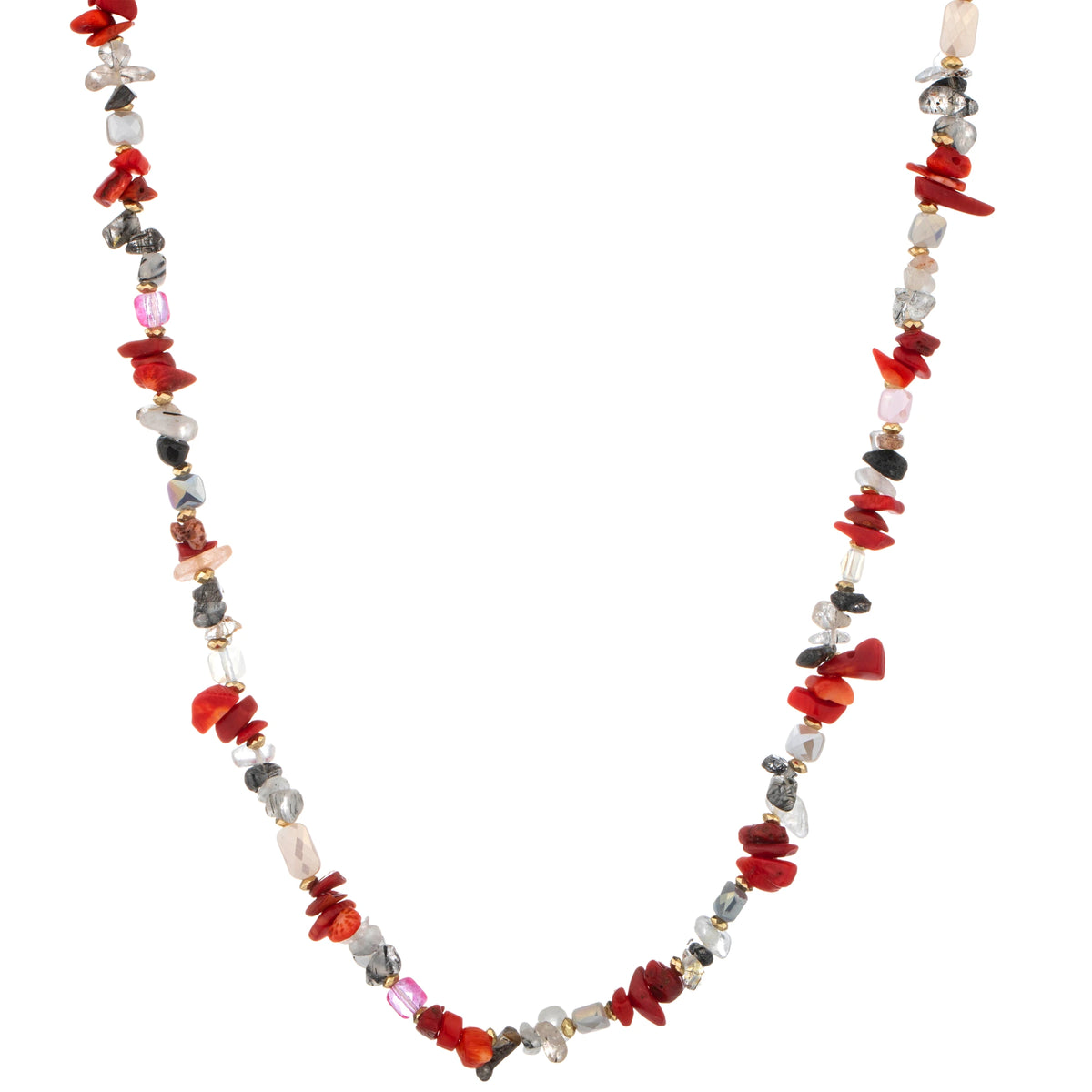 Chip Bead Long Necklace - Red & White