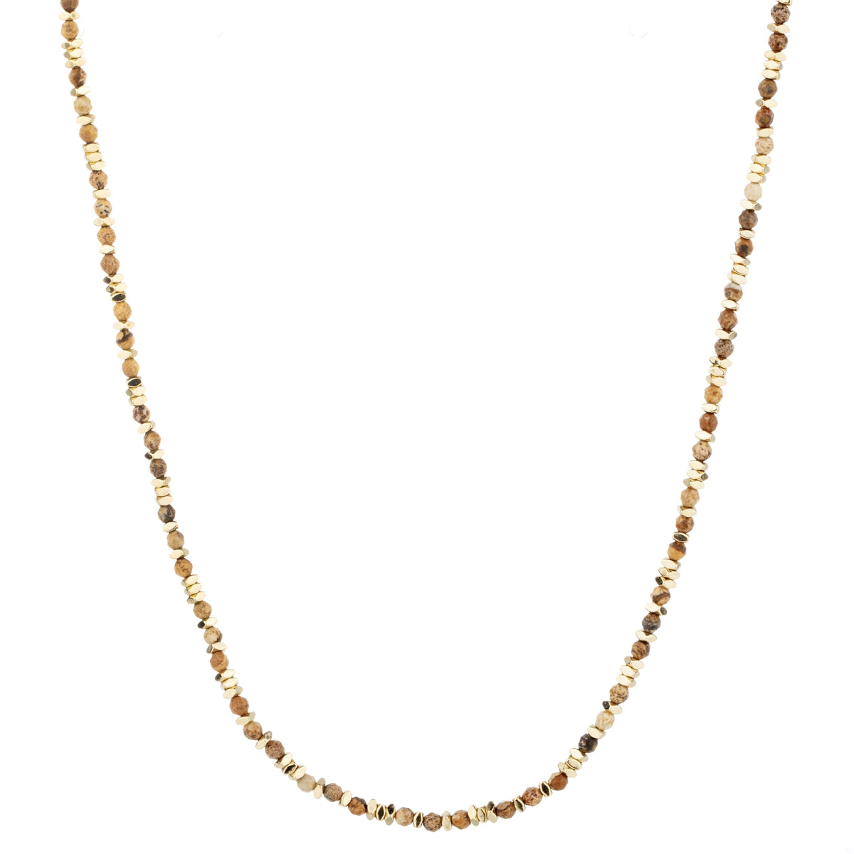 Faceted Bead Long Necklace - Beige