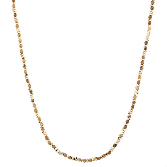 Faceted Bead Long Necklace - Beige