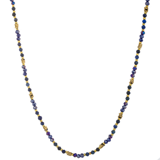Fine Round Bead Long Necklace - Navy