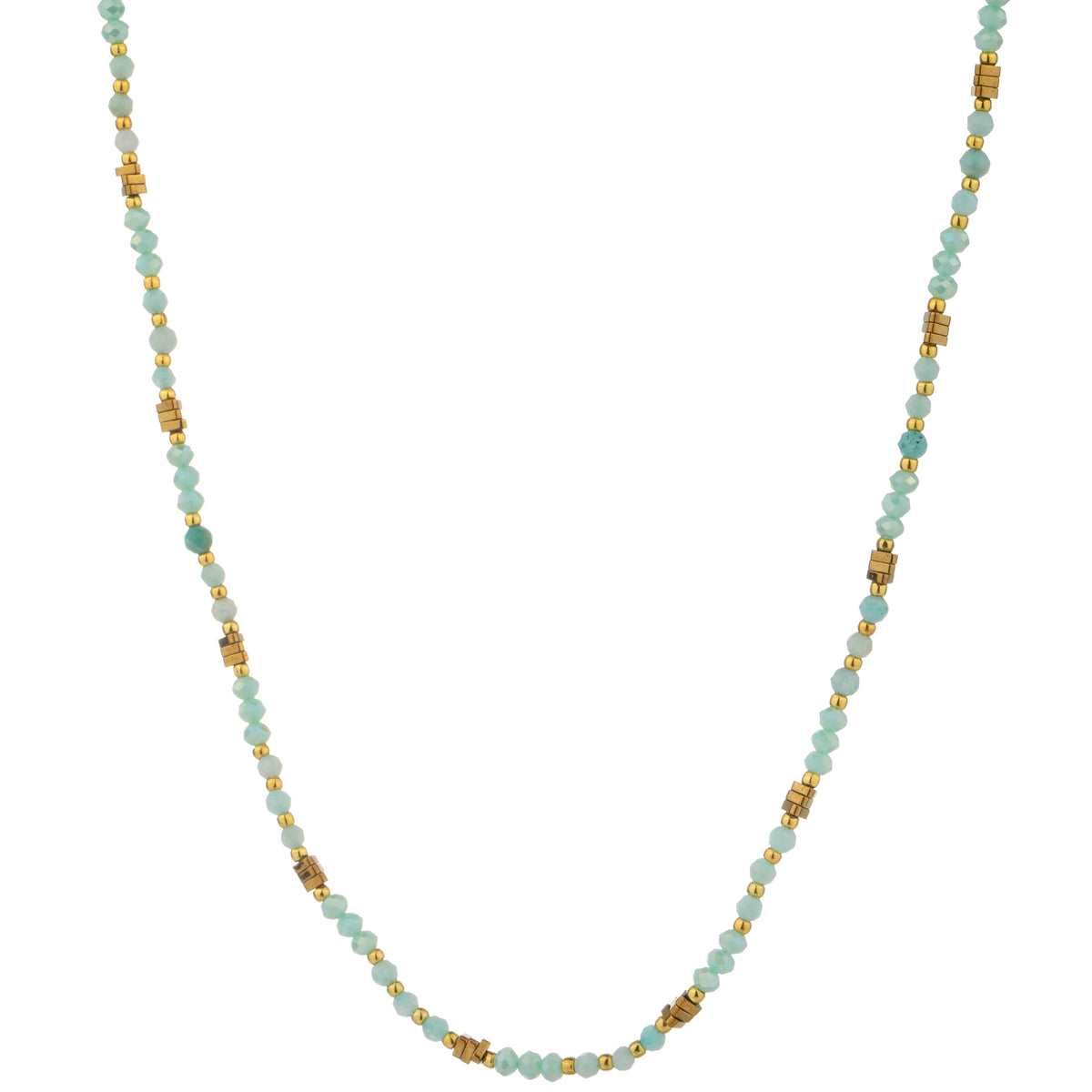 Fine Round Bead Long Necklace - Aqua