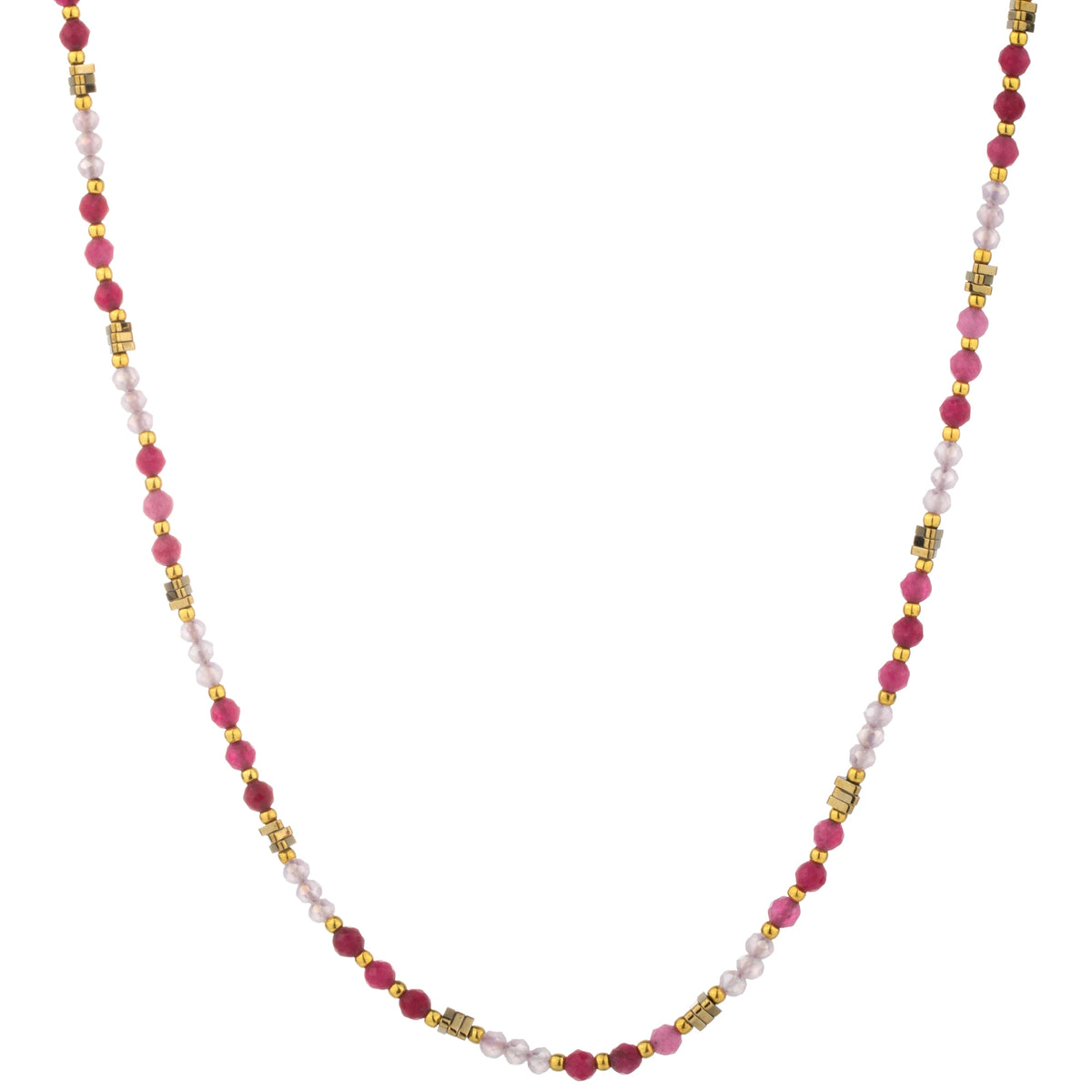 Fine Round Bead Long Necklace - Pink