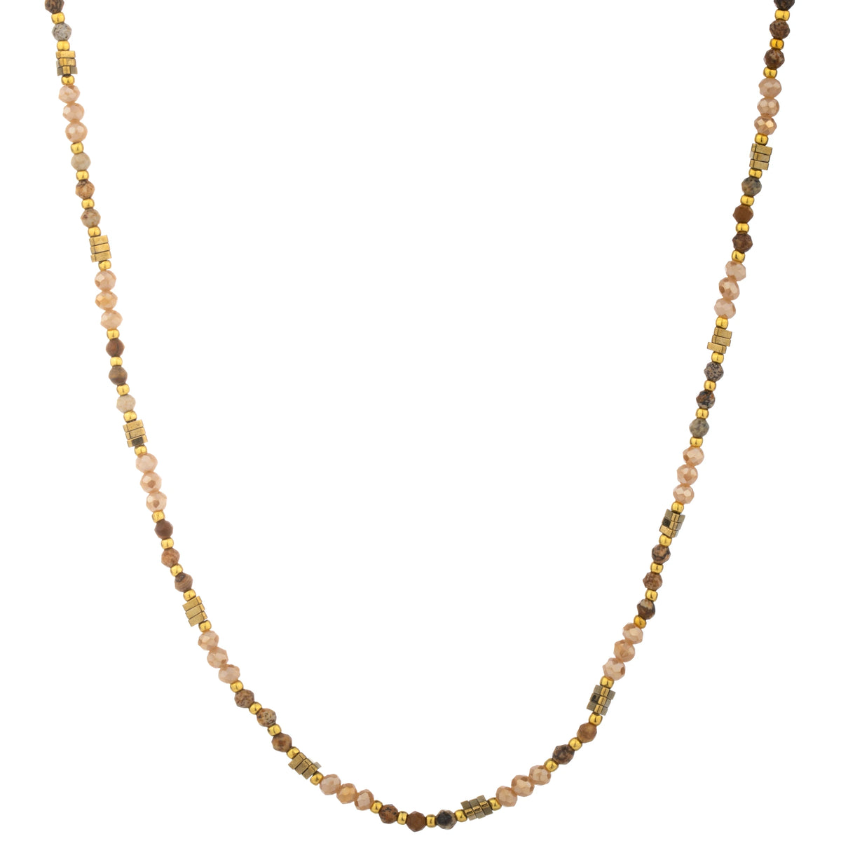 Fine Round Bead Long Necklace - Brown