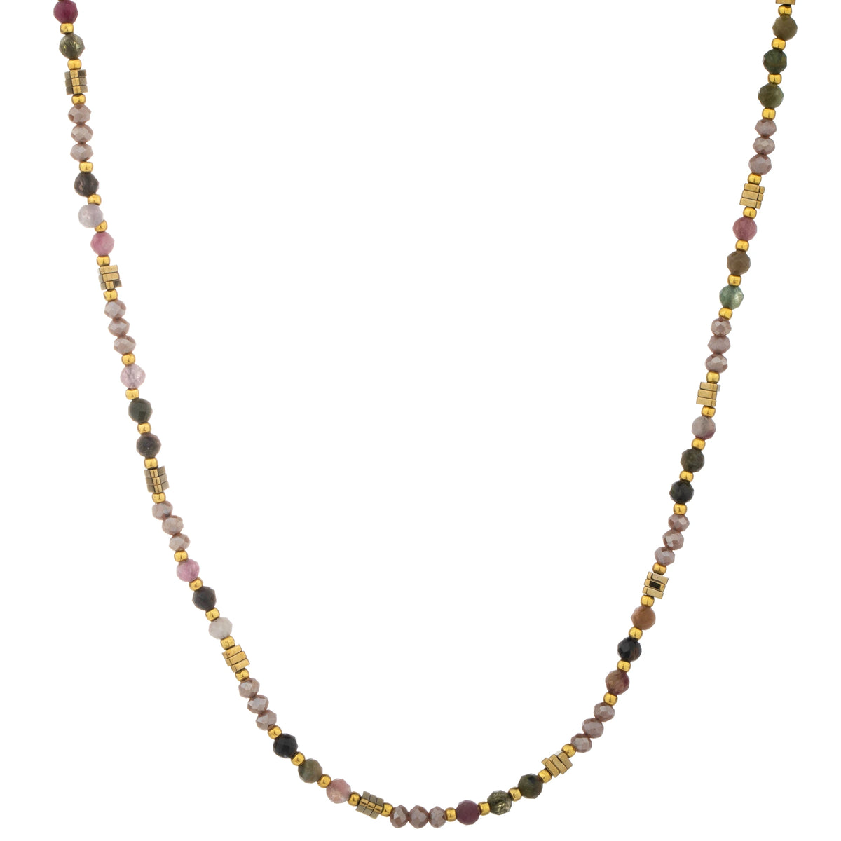 Fine Round Bead Long Necklace - Purple Mix