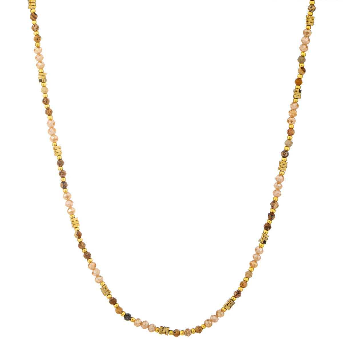 Fine Round Bead Long Necklace - Amber