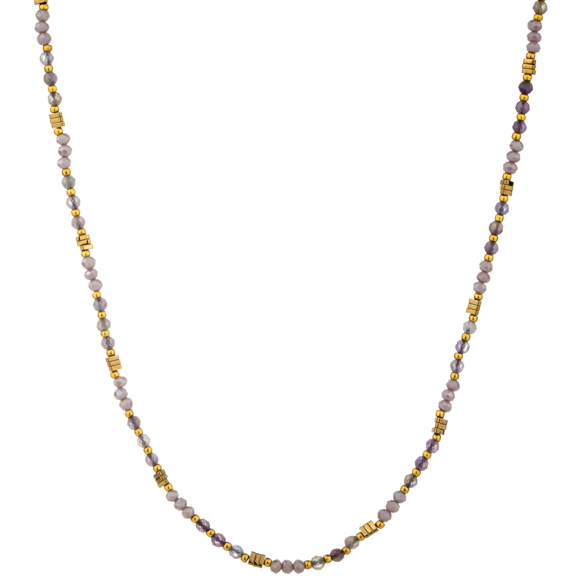 Fine Round Bead Long Necklace - Purple