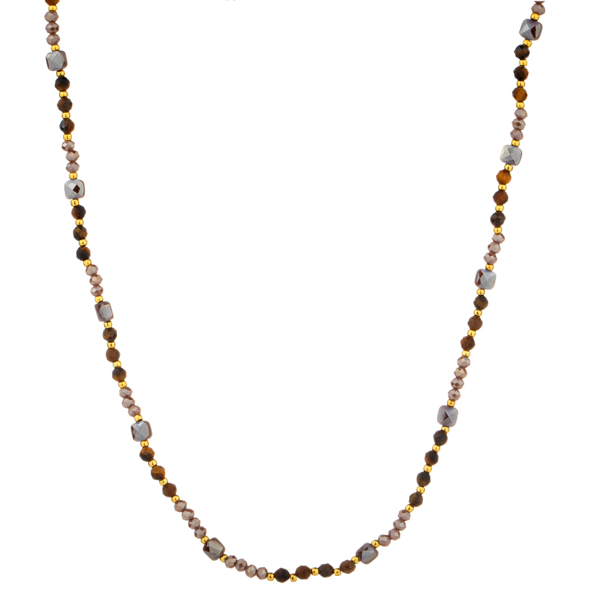 Delicate Mixed Bead Long Necklace - Brown