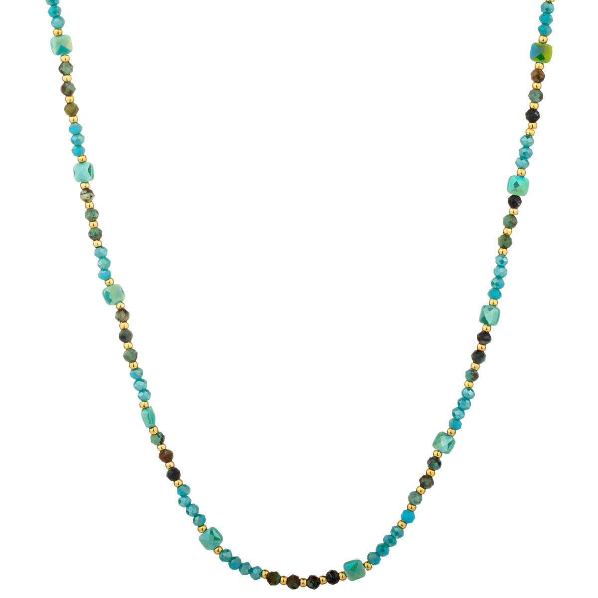 Delicate Mixed Bead Long Necklace - Turquoise