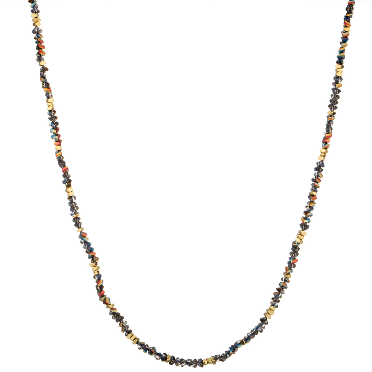 Slim Chip Bead Long Necklace - Black