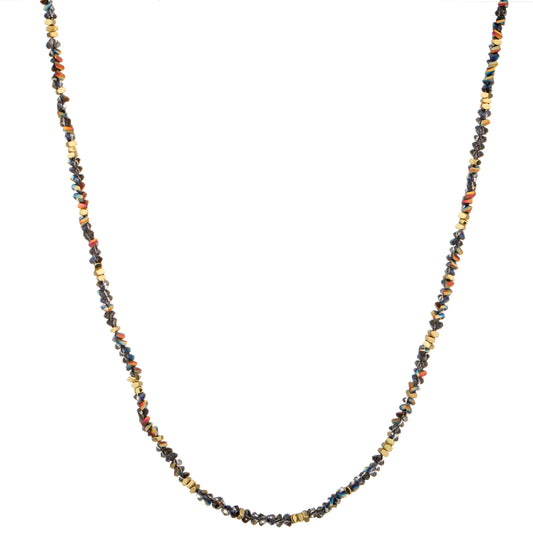 Slim Chip Bead Long Necklace - Black