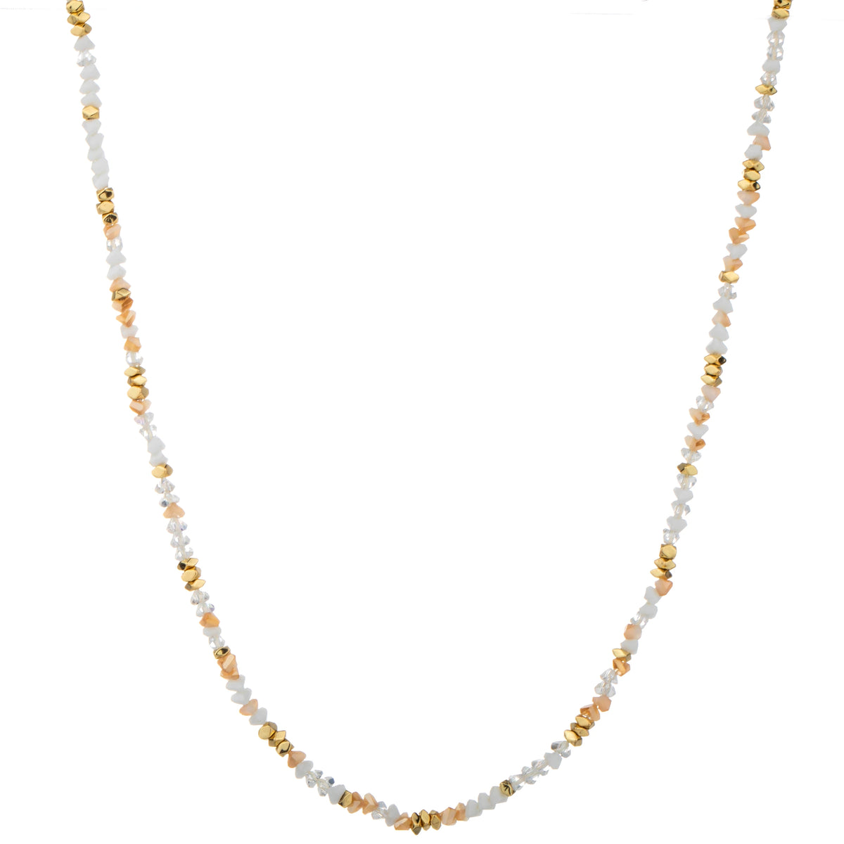 Slim Chip Bead Long Necklace - White