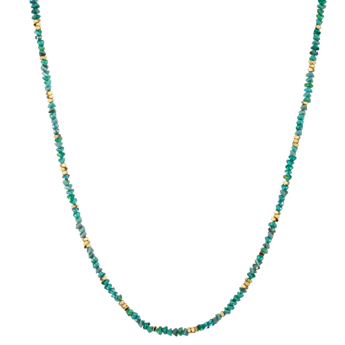 Slim Chip Bead Long Necklace - Green