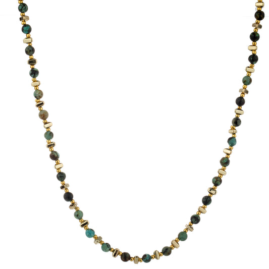 Rounded Bead Long Necklace - Green