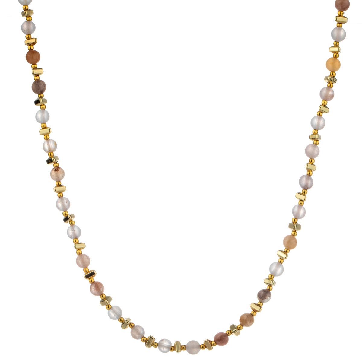 Rounded Bead Long Necklace - White