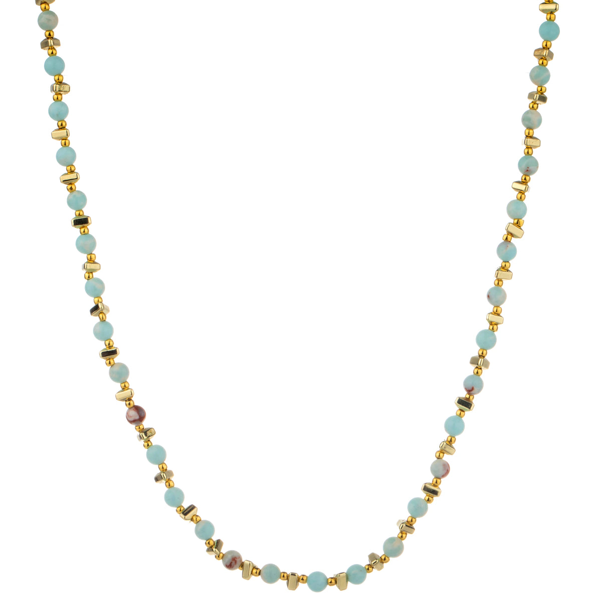 Rounded Bead Long Necklace - Aqua