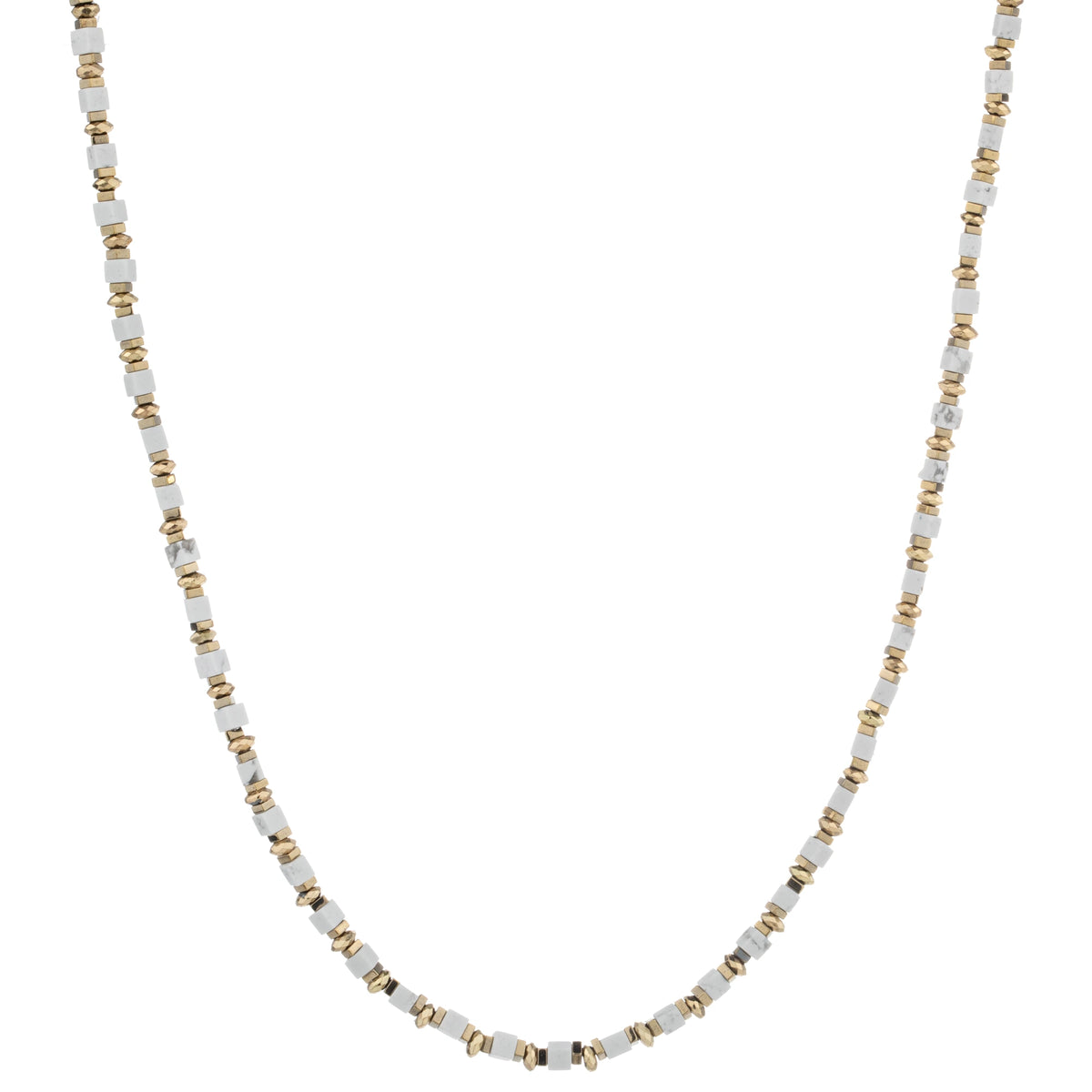 Faceted Bead Long Necklace - White Mix