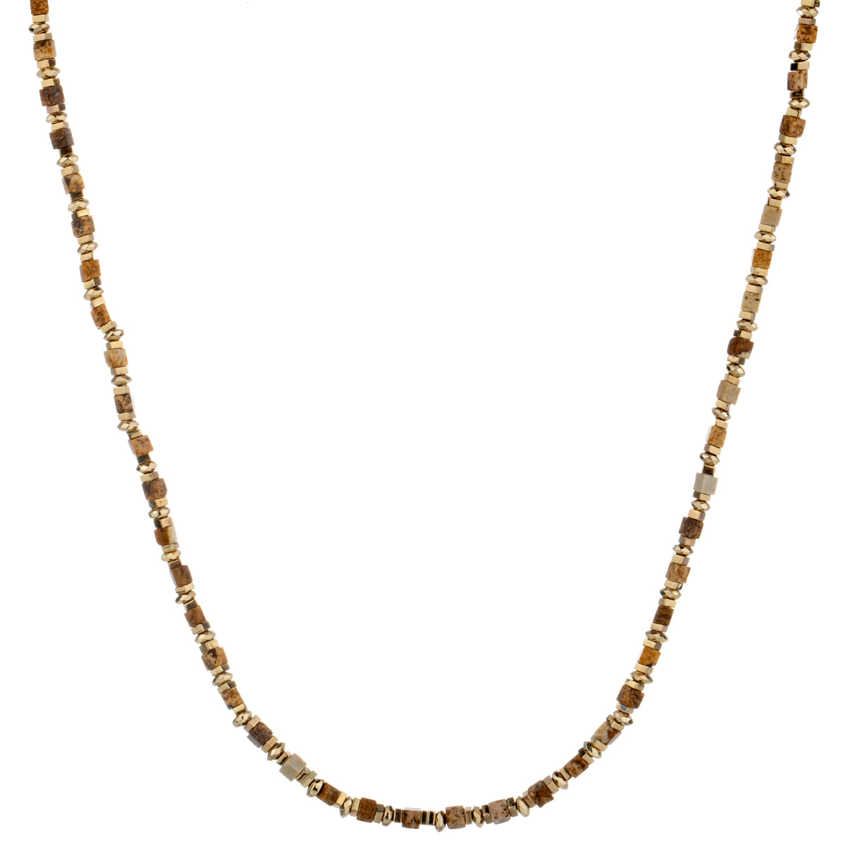 Faceted Bead Long Necklace - Brown