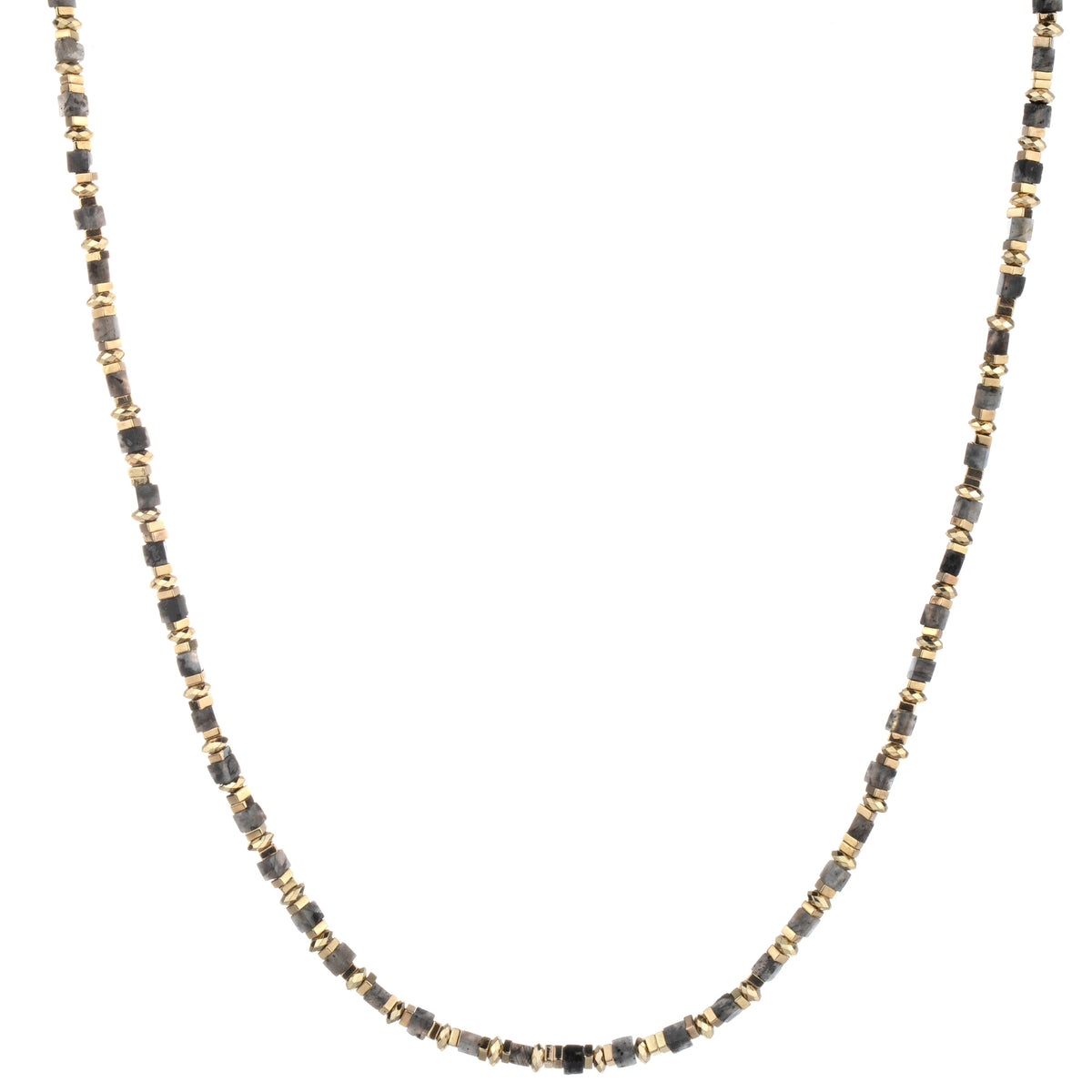 Faceted Bead Long Necklace - Black