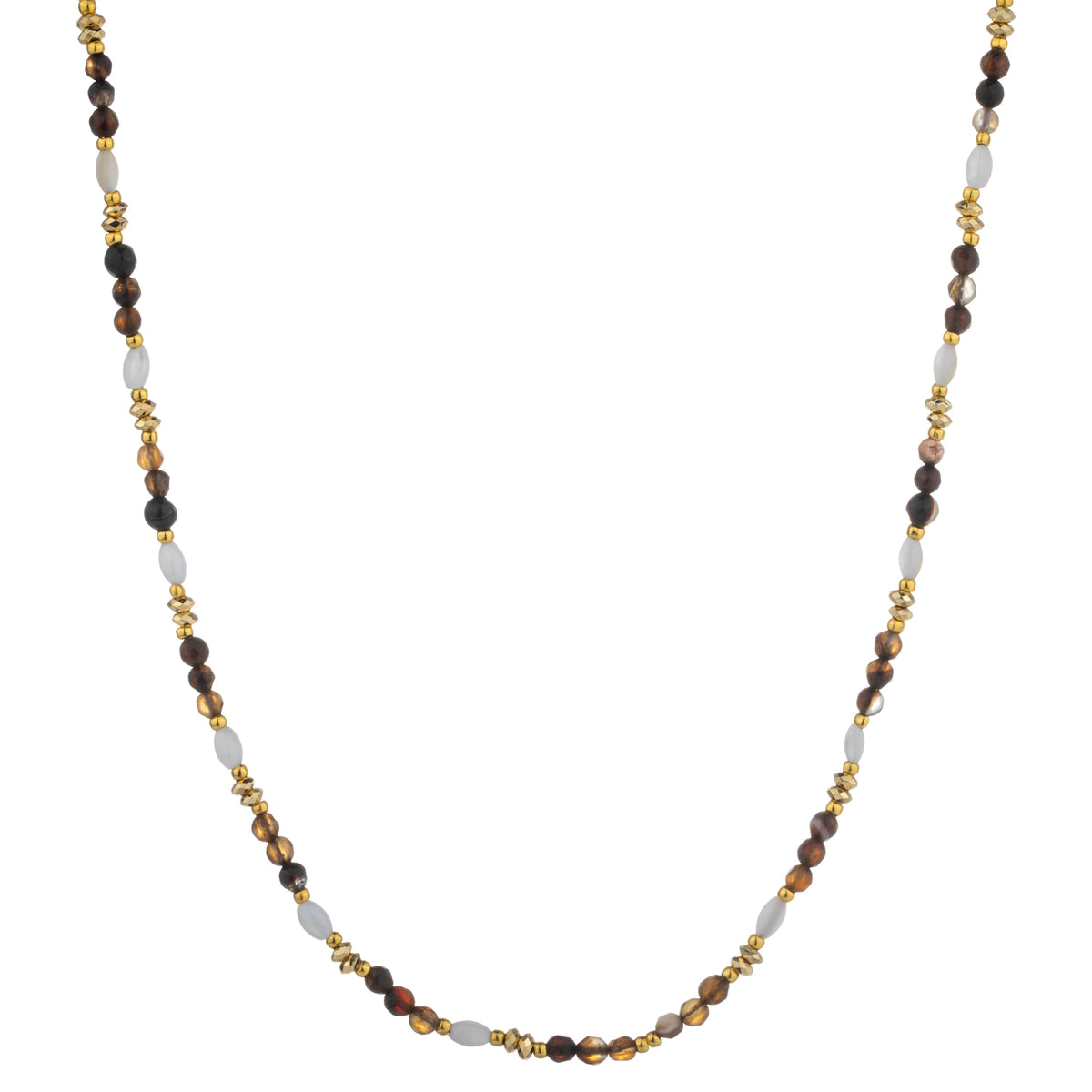 Color Mix Bead Long Necklace - Brown