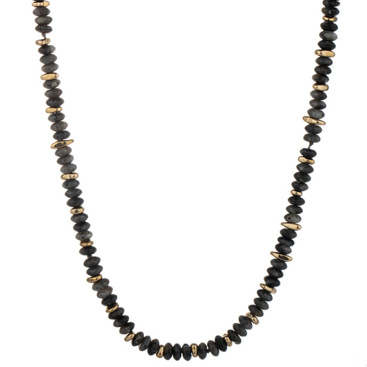 Chunky Disc Bead Long Necklace - Black