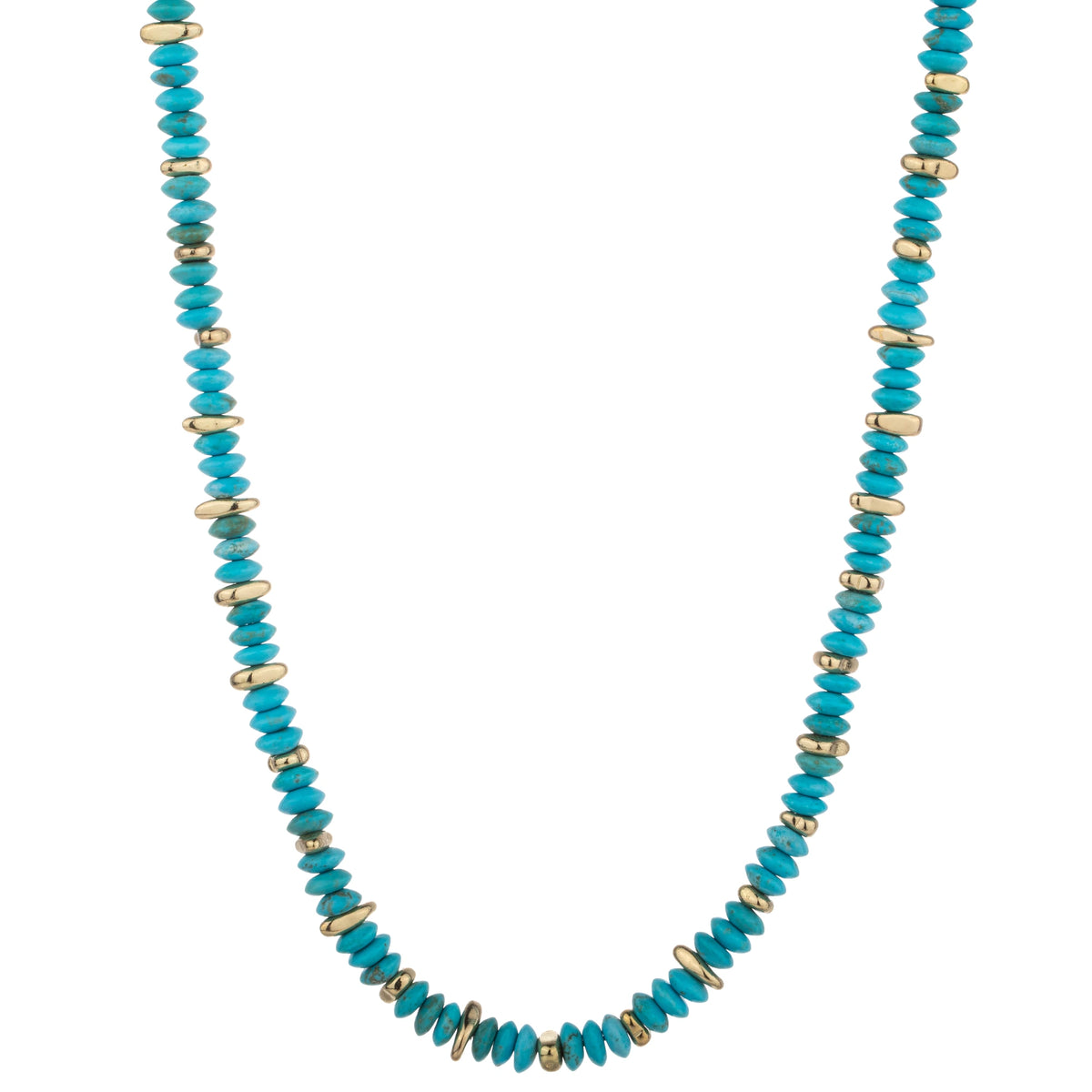 Chunky Disc Bead Long Necklace - Turquoise