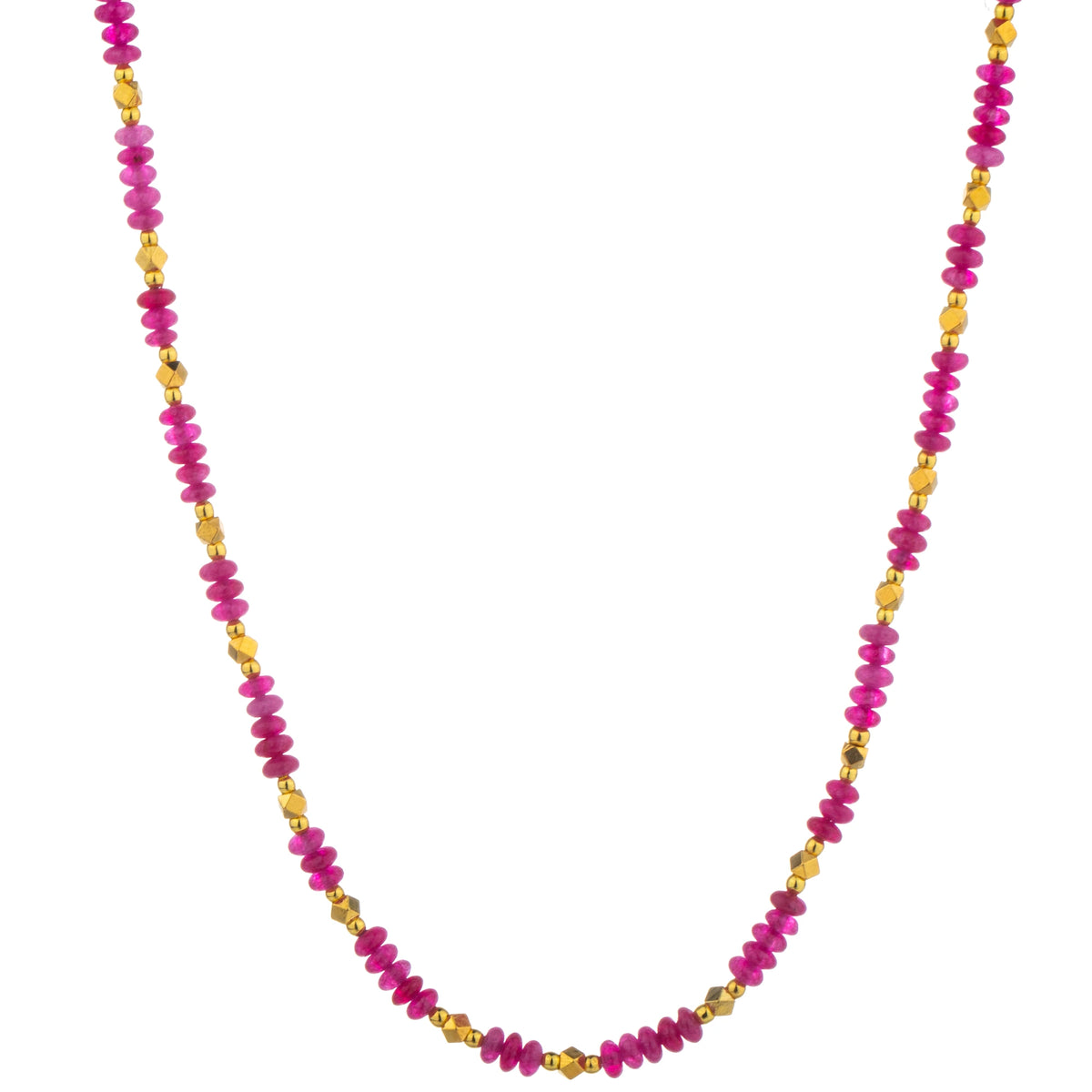 Chunky Disc Bead Long Necklace - Pink