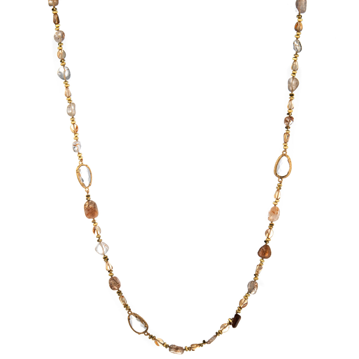 Mixed Oval Accent Long Necklace - Beige