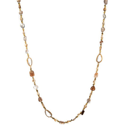 Mixed Oval Accent Long Necklace - Beige