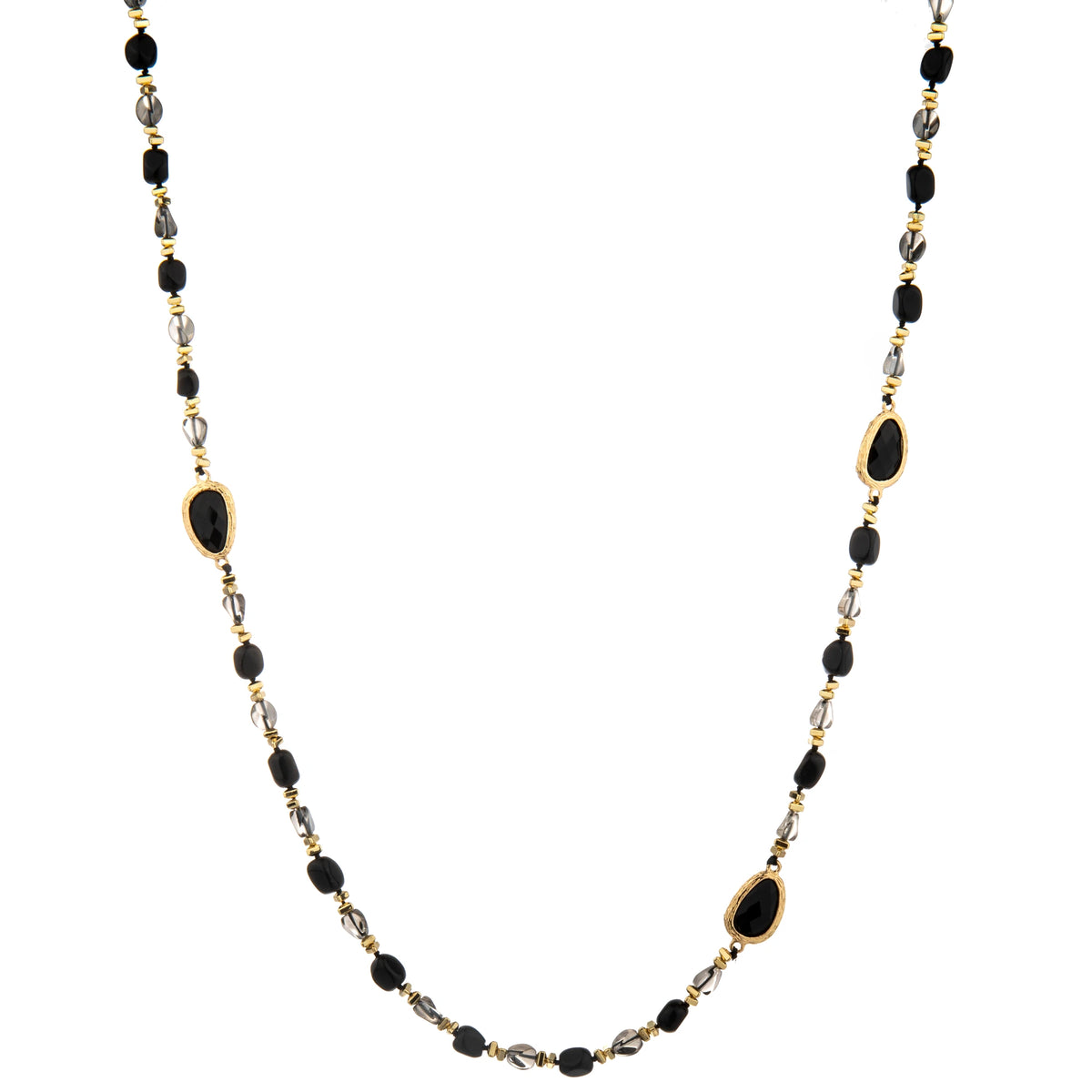 Mixed Oval Accent Long Necklace - Black