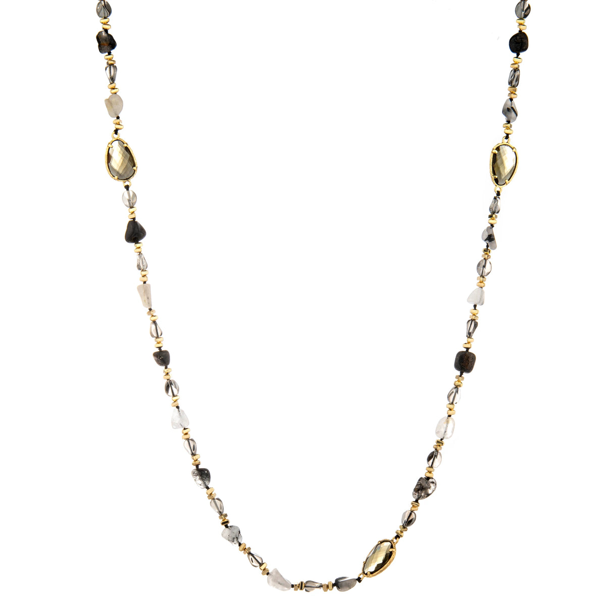 Mixed Oval Accent Long Necklace - Black & White