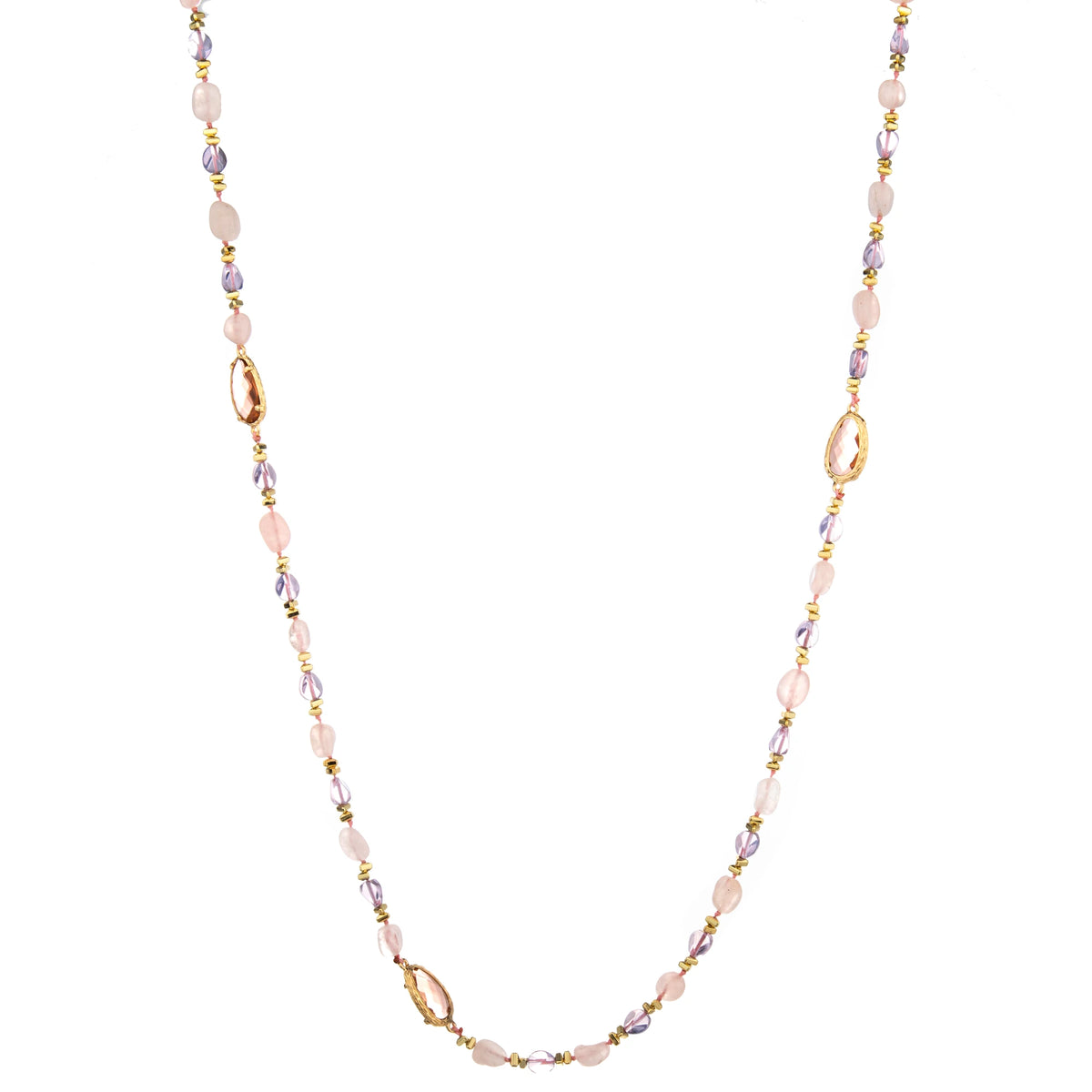 Mixed Oval Accent Long Necklace - Pink