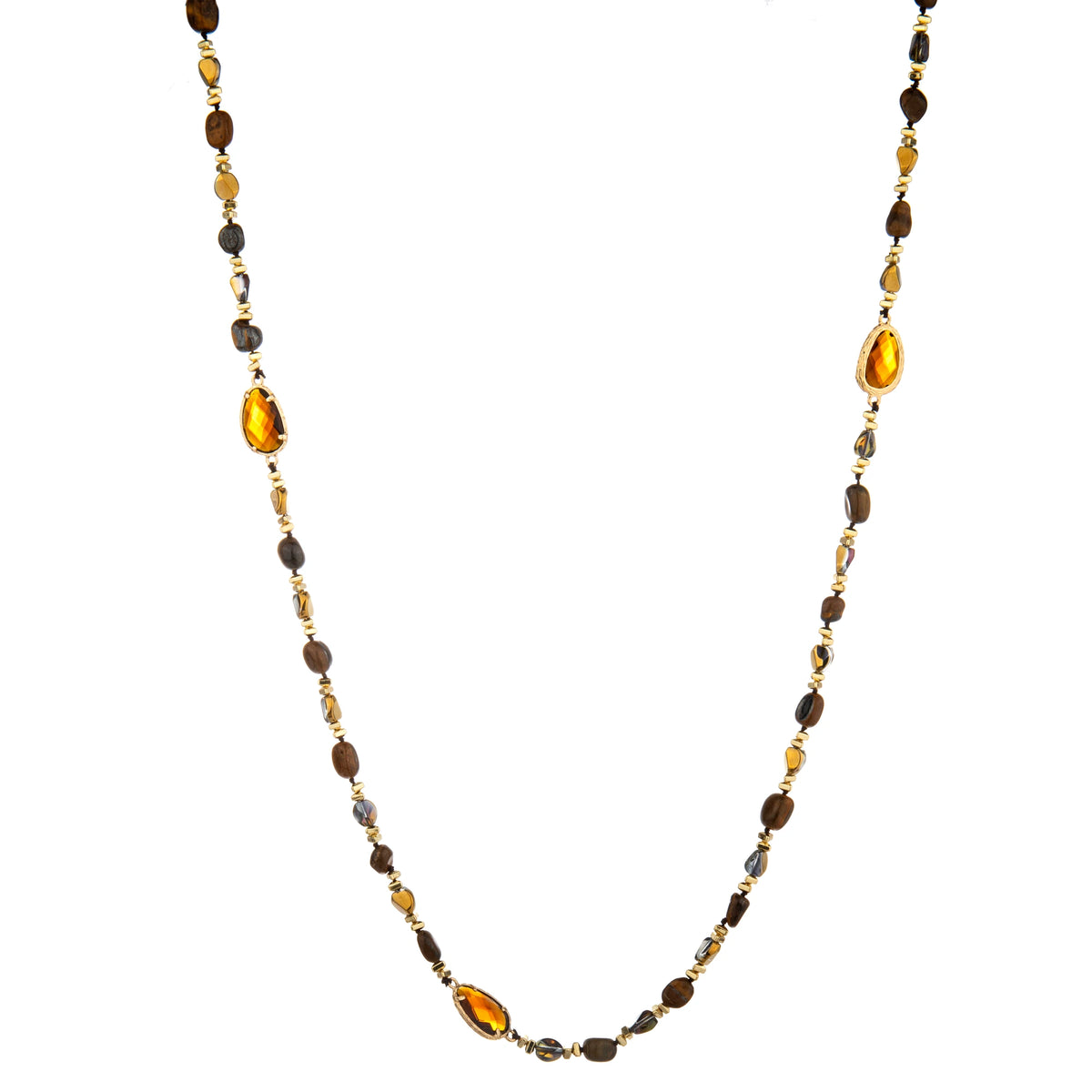 Mixed Oval Accent Long Necklace - Amber