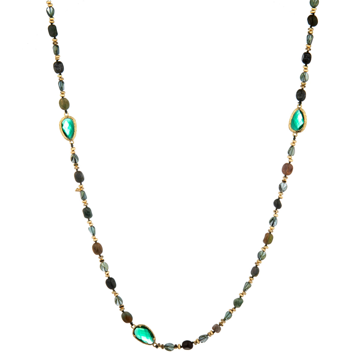 Mixed Oval Accent Long Necklace - Teal
