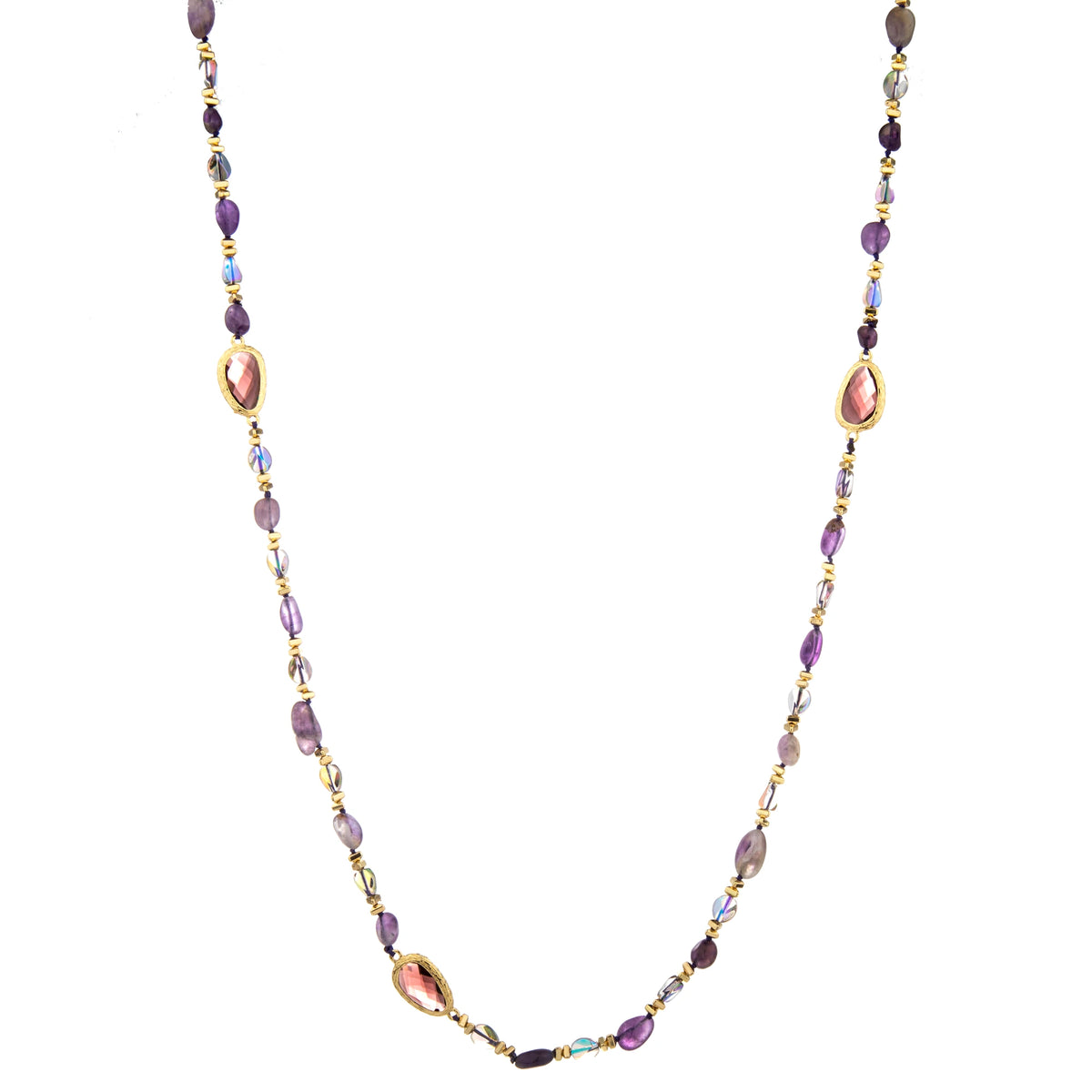 Mixed Oval Accent Long Necklace - Purple