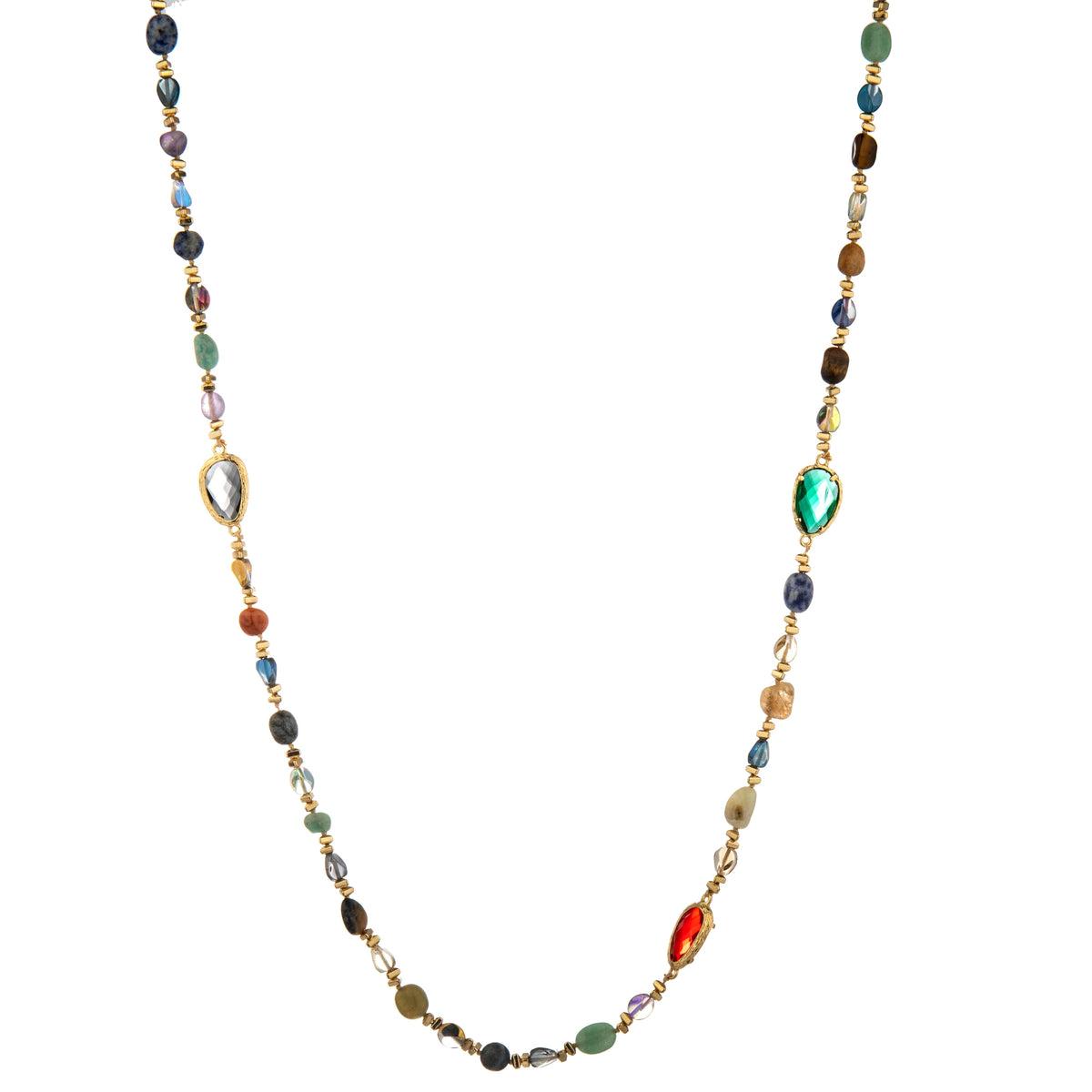 Mixed Oval Accent Long Necklace - Multicolor