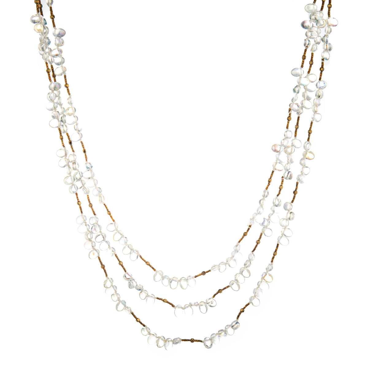 Multi-Strand Bead Long Necklace - White