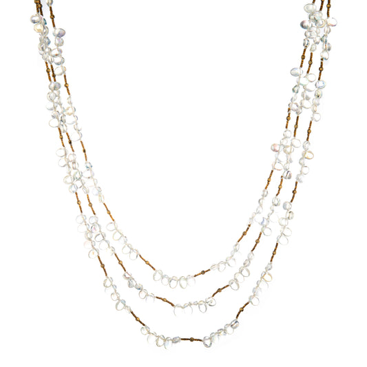 Multi-Strand Bead Long Necklace - White