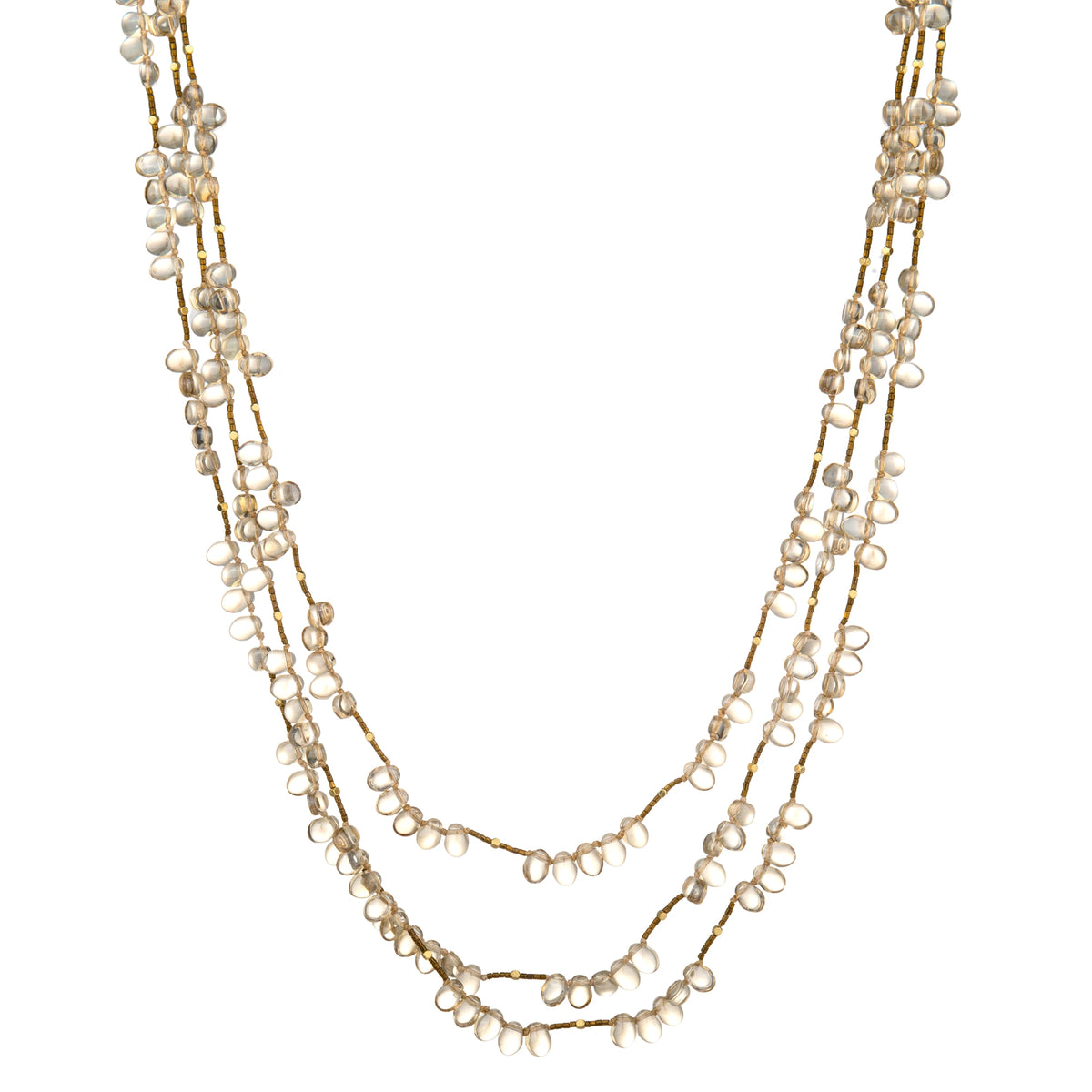 Multi-Strand Bead Long Necklace - Beige