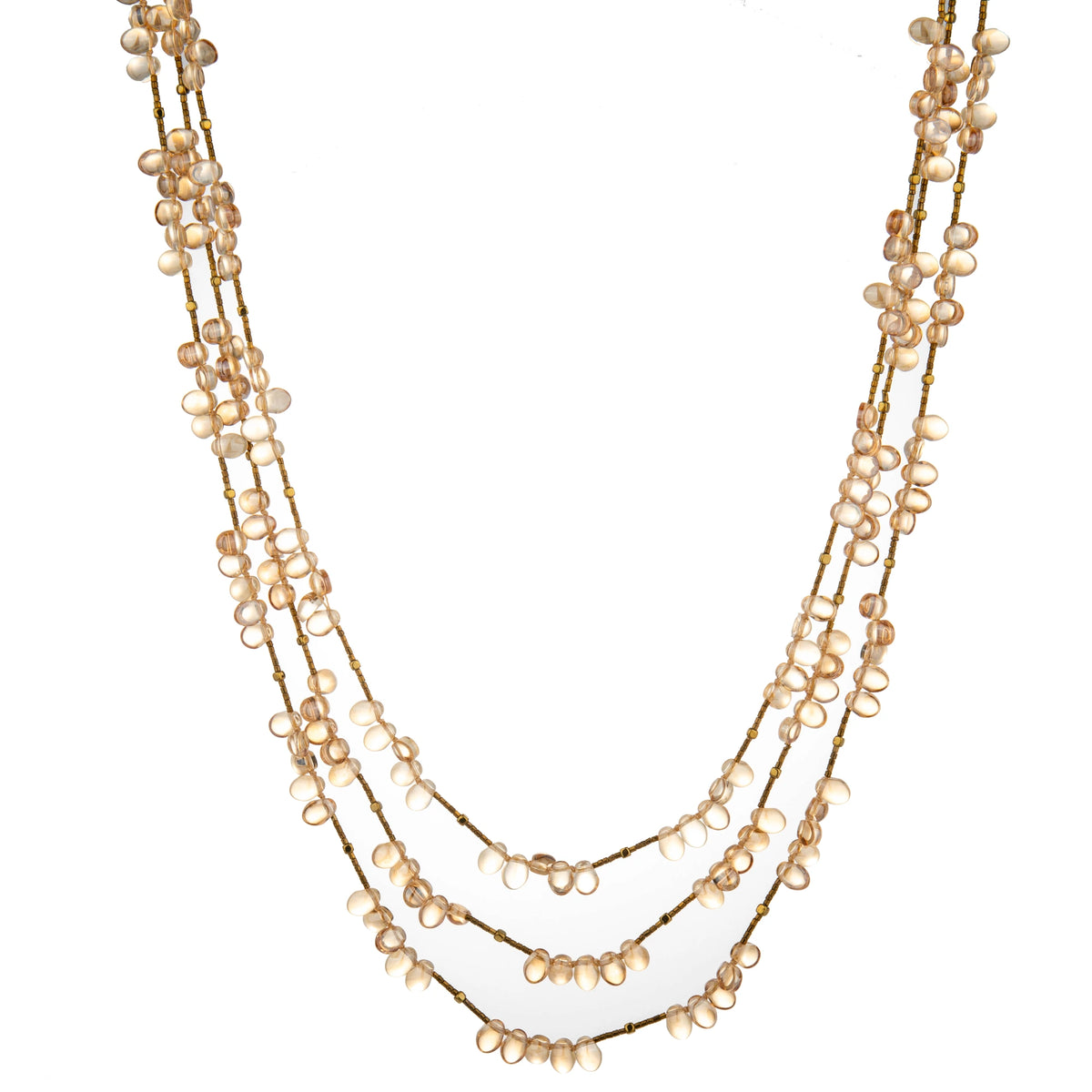 Multi-Strand Bead Long Necklace - Champagne
