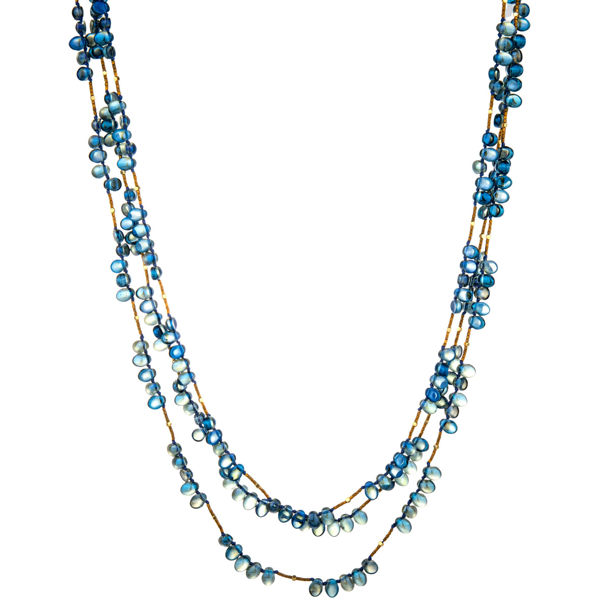 Multi-Strand Bead Long Necklace - Blue