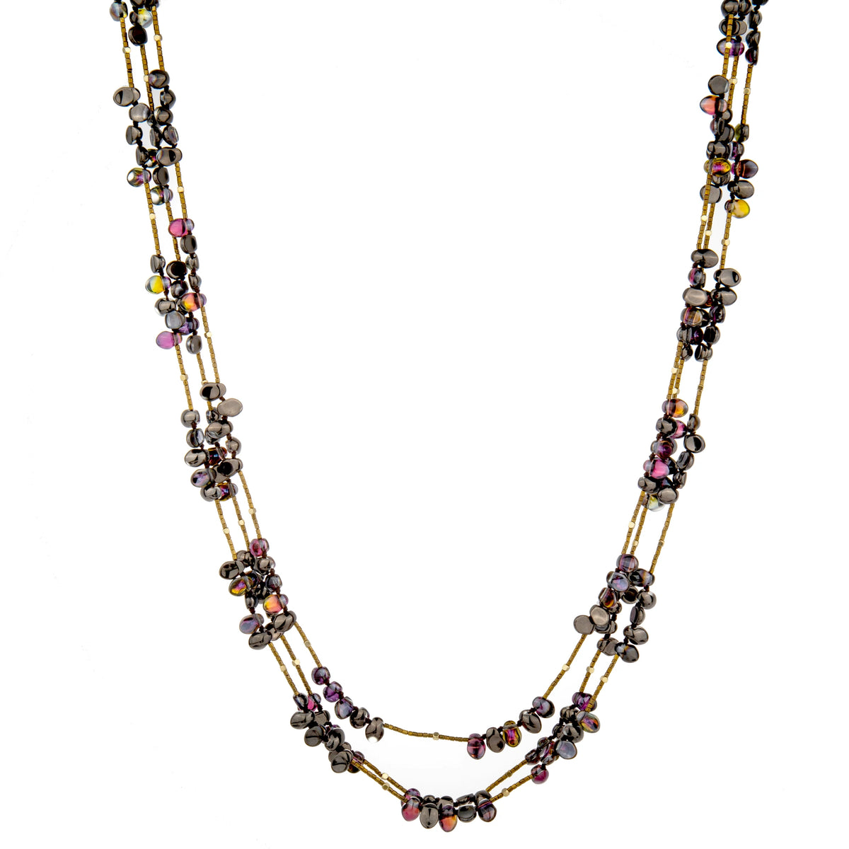 Multi-Strand Bead Long Necklace - Berry