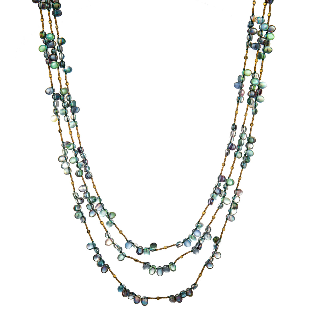 Multi-Strand Bead Long Necklace - Green