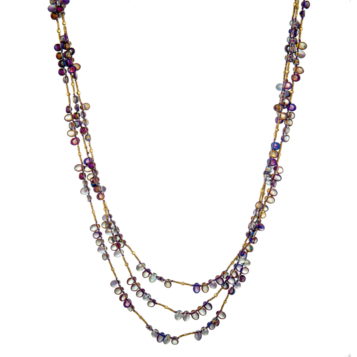 Multi-Strand Bead Long Necklace - Purple