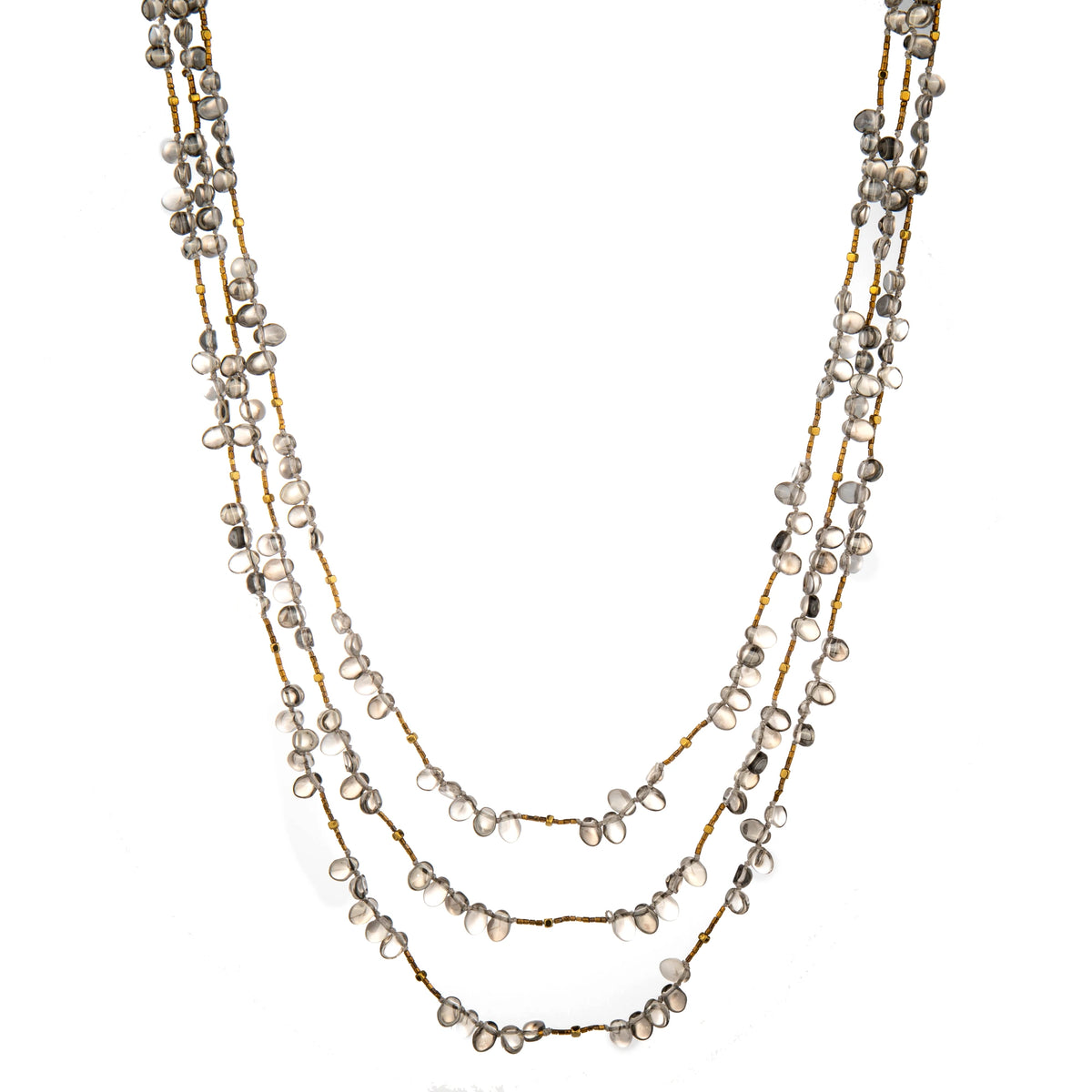 Multi-Strand Bead Long Necklace - Gray