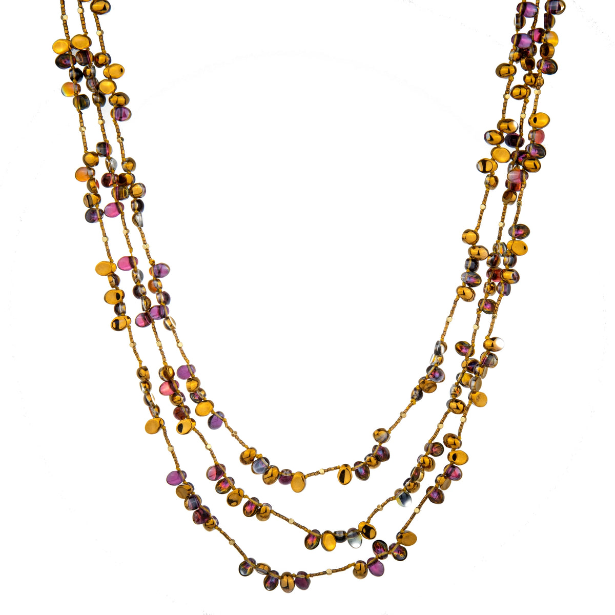Multi-Strand Bead Long Necklace - Amber
