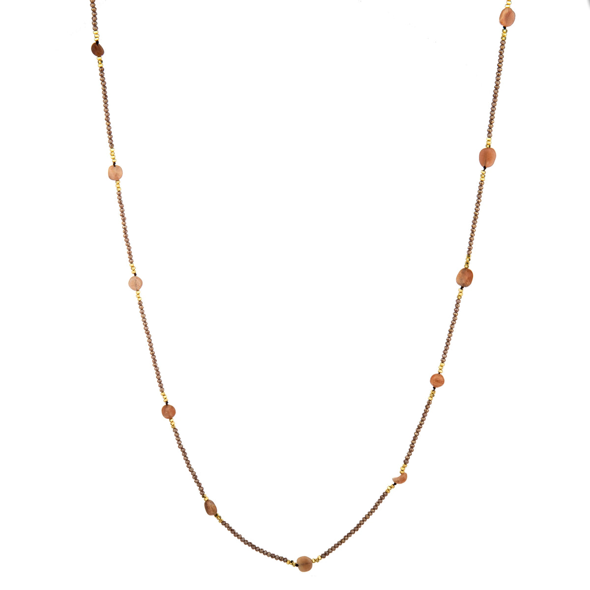 Minimal Station Bead Long Necklace - Brown