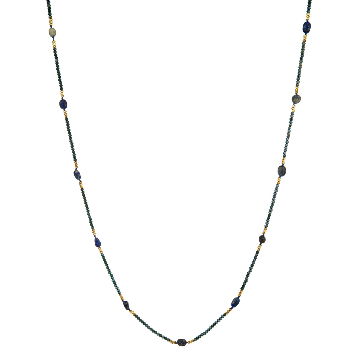 Minimal Station Bead Long Necklace - Navy