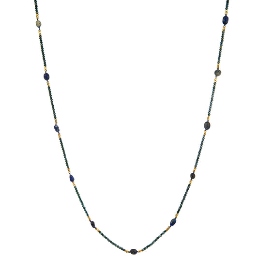 Minimal Station Bead Long Necklace - Navy